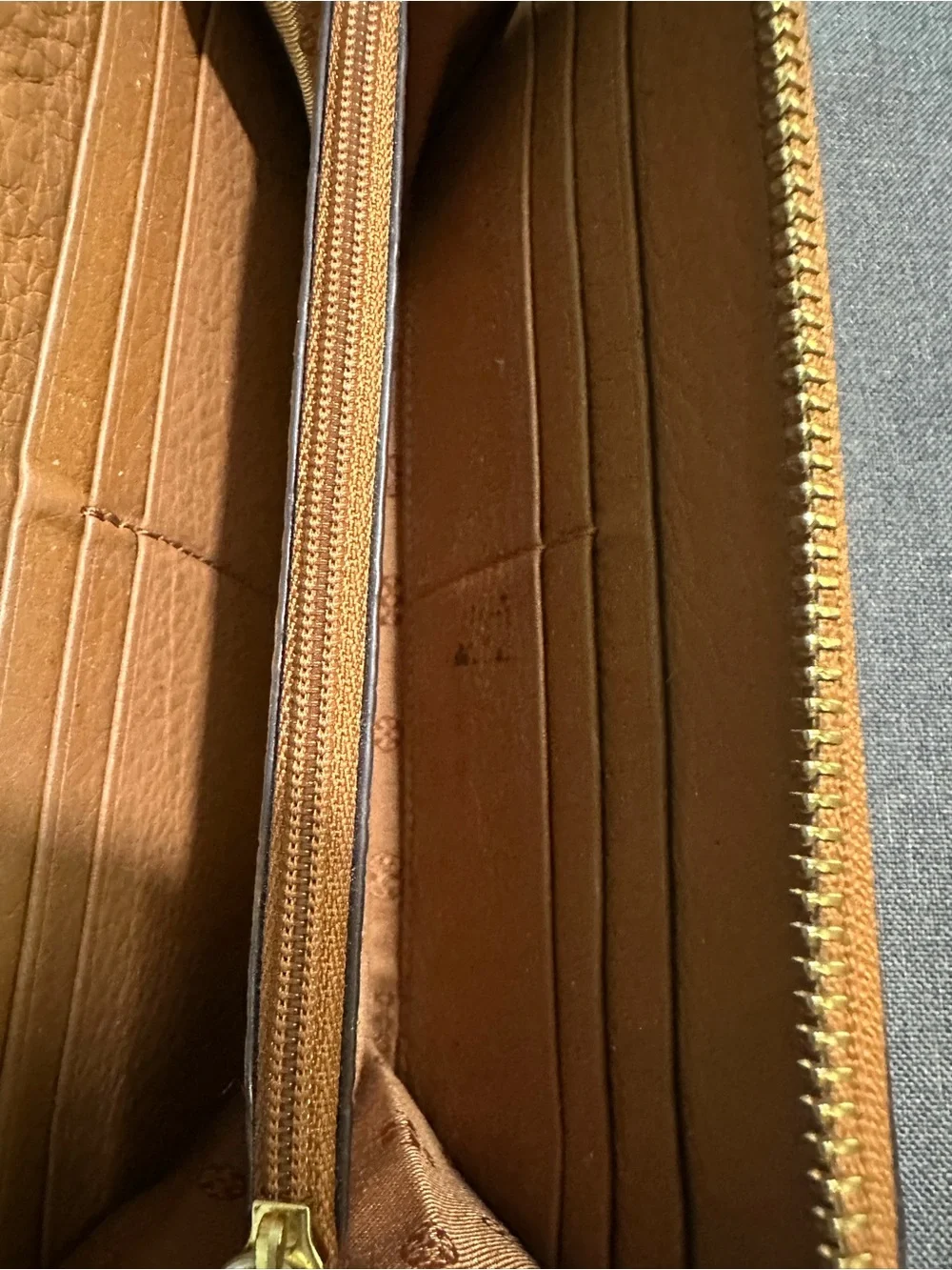 Tory Burch Brown Pebbled Leather Zip Wallet with Logo